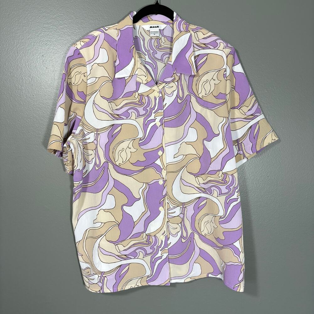 Alia Purple Swirl Funky Hawaiian Button Up Shirt - Size 18 - Women's Plus Size